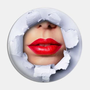 Red Lips Ripped Pin