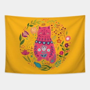 colorful illustration with beautiful cat and flowers #5 Tapestry