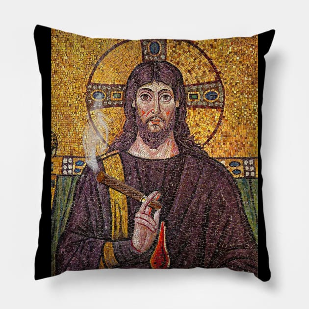 Holy Smoke! Jesus Mosaic Art Pillow by BullShirtCo