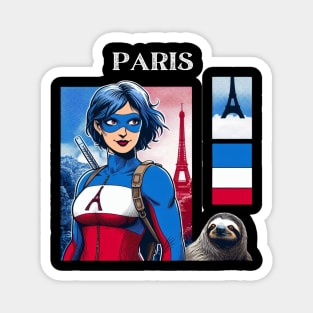 Paris France 80s Female Comic Book Superhero Sloth Magnet