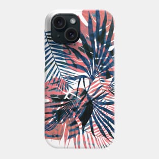 Orange blue watercolor jungle leaves Phone Case