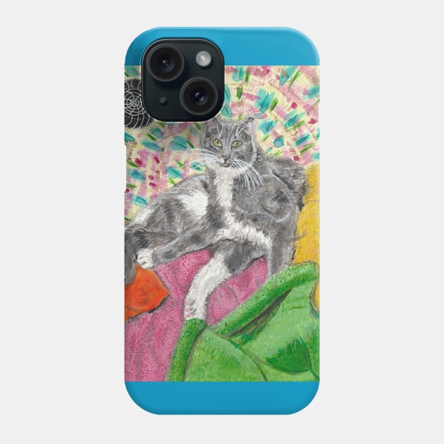 grey and white cat Phone Case by SamsArtworks