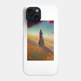 Adorable Anime Girl in Field of Red Flowers & Trees - Future Phone Case