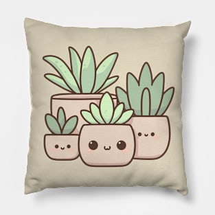 Cute House Plants in Pots | Kawaii Cute Character Illustration Design | Kawaii Cute Plants Pillow