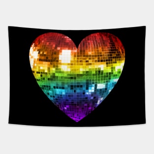 Rainbow Disco Ball Heart Tapestry