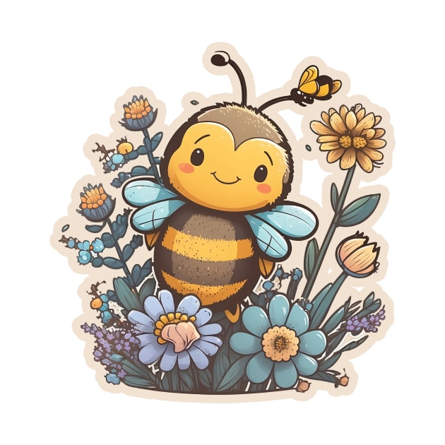 Adorable Bee with Flowers Cartoon Art by MK3