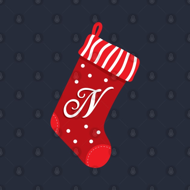 Christmas Stocking with Letter N by VicEllisArt