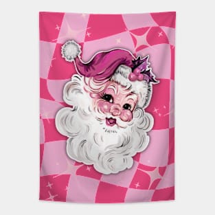 Pink Retro Santa Claus Checkerboard pattern Tapestry