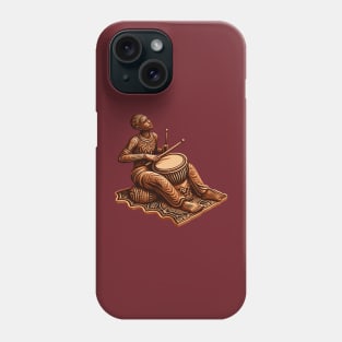 Afrocentric Man Wooden Carving Drums Phone Case