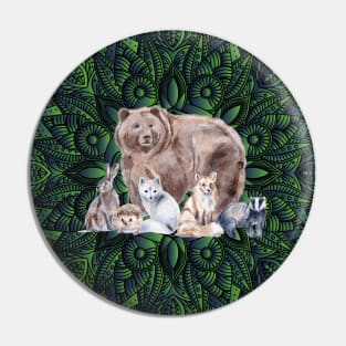 Mandala Rabbit Bear Hedgehog Fox Badger Pin