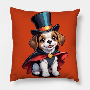 Cute Puppy Wearing a Top Hat and Cape Pillow