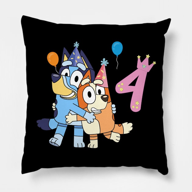 Bluey Happy 4 Years Birthday Pillow by ExpresYourself