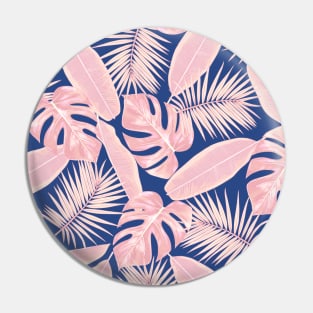 Tropical Green Leaves Pattern on Navy and Blue and Pink Pin