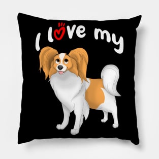 I Love My White & Red Papillon Dog Pillow