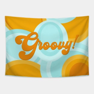 Groovy! 70s saying, retro pattern and typography Tapestry