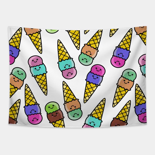 Cute Kawaii 2 scoop Ice Cream Cones Pattern Tapestry by KawaiinDoodle