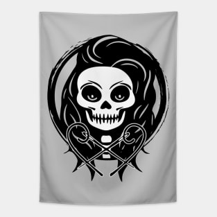 Female Craft Artist Skull and Needles Black Logo Tapestry