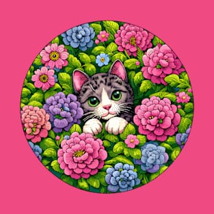 Cat in a garden T-Shirt Hoodie Shirt Sticker Tote Mug Pillow Gift etc. T-Shirt