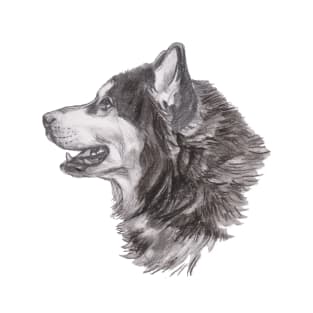 Classic Siberian Husky Dog Profile Drawing T-Shirt