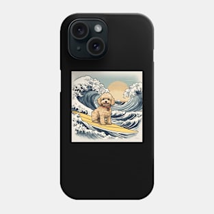 Funny Mini Goldendoodle Surfing in Vintage The Great Wave Off Kanagawa Phone Case