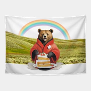 bear on a rainbow picnic Tapestry