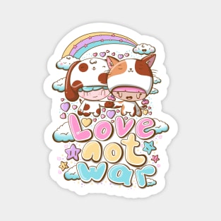 Cat and dog Love not war in kawaii style Magnet