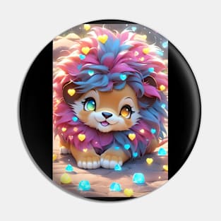 Cute Kawaii lion with gems and heart Pin