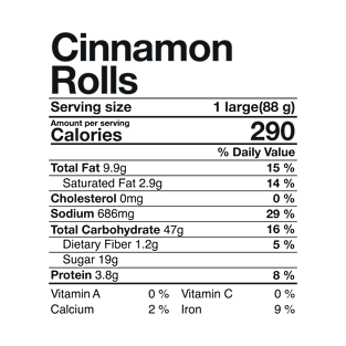 Cinnamon Rolls Nutritional Fact Costume Thanksgiving Gift T-Shirt