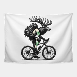 Cycling Elk with Backpack Tapestry