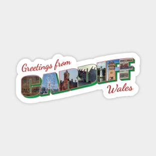 Greetings from Cardiff in Wales Vintage style retro souvenir Magnet