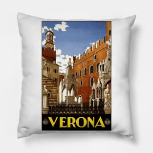 Verona, Italy - Vintage Travel Poster Design Pillow