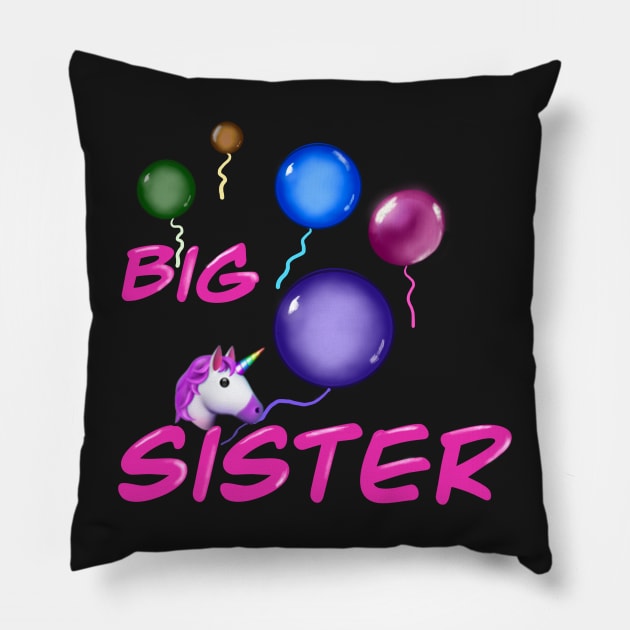 Big sister, cute way to announce a pregnancy, with a a unicorn and balloons, welcome a new baby Pillow by Artonmytee