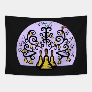 Three Handbells Tree Of Music Purple Circle Tapestry