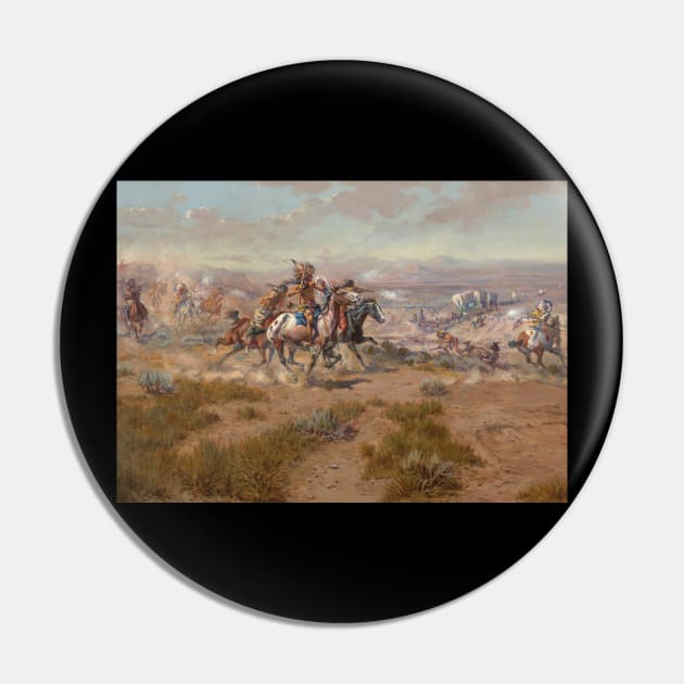 Native American Warriors Attacking The Settlers - Vintage Western American Art Pin by Click Here For More