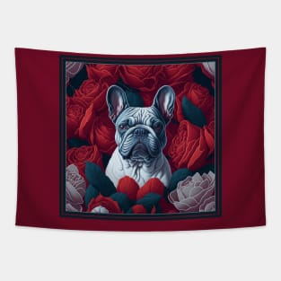 Dogs, French Bulldog and flowers, dog, style vector (red version French Bulldog) Tapestry