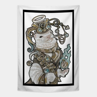 Steampunk Angel Ferret - White Outline Tapestry