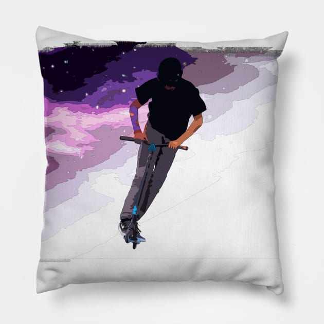 Scooting Through Space - Stunt Scooter Rider Pillow by Highseller