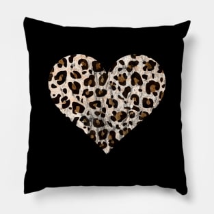 Distressed Leopard Print Heart Pillow