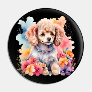 A baby poodle decorated with beautiful watercolor flowers Pin