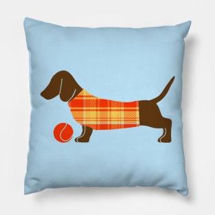 Dachshund in a plaid sweater Pillow