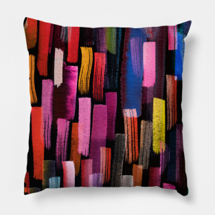 Painting Pillow - Colorful Brushstrokes Multicolored Black by Ninola Design