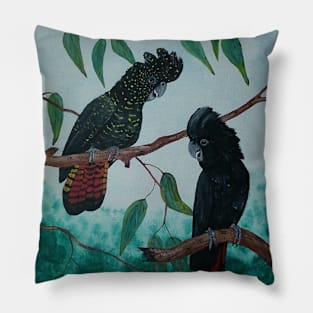 Black cockatoos bird art cockatoo painting Pillow