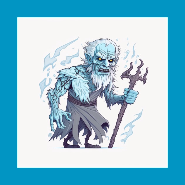 the white walker stares angrily into the camera with a staff in his hand against a white background by KOTYA