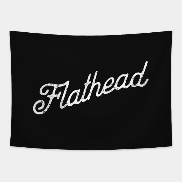 Flathead Hot Rod white print Tapestry by retropetrol