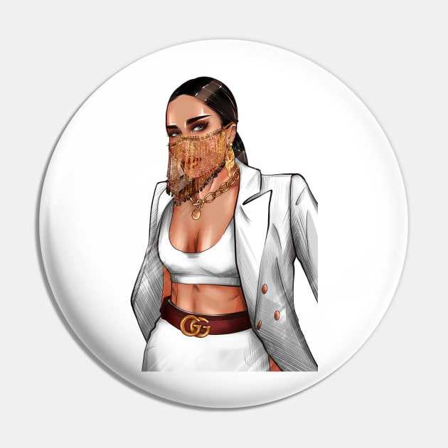 Business African American woman in white jacket and gold mask. Pin by ArctiumStudio