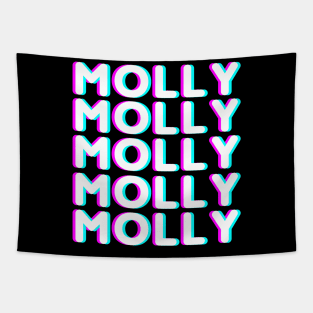 Trippy Molly glitch design for ravers and party people in pink, blue and white Tapestry