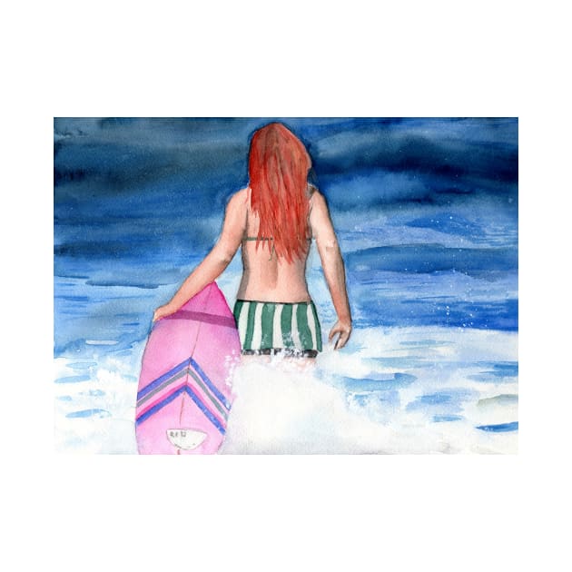 Red Haired Surfer Girl by Sandraartist