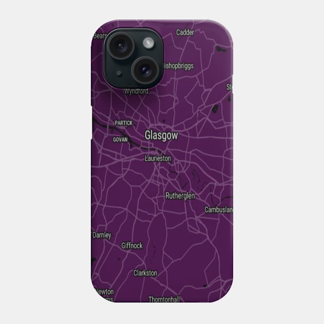 Glasgow deep purple map Phone Case by Mapmania