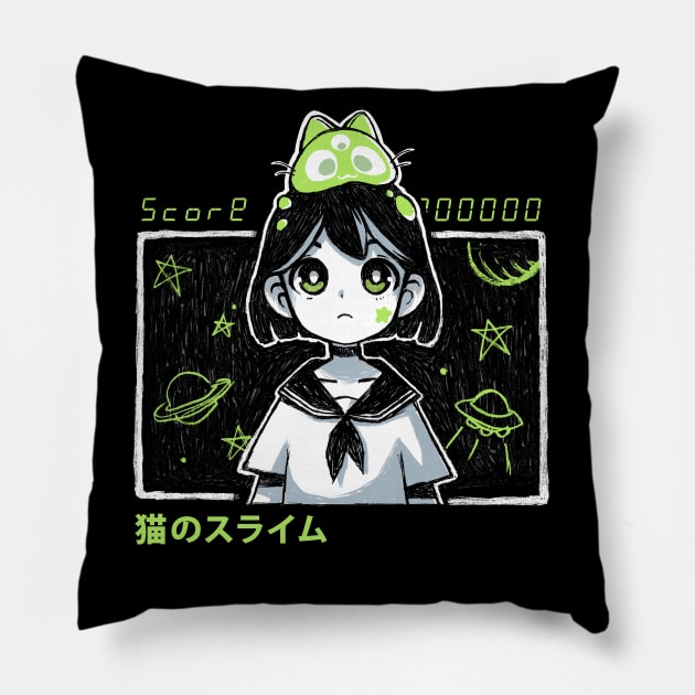 Kawaii space girl - Anime style - Alien cat Pillow by BlancaVidal