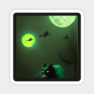 VERY UNHAPPY CAT WATCHES 3 WITCHES FLY PAST Magnet